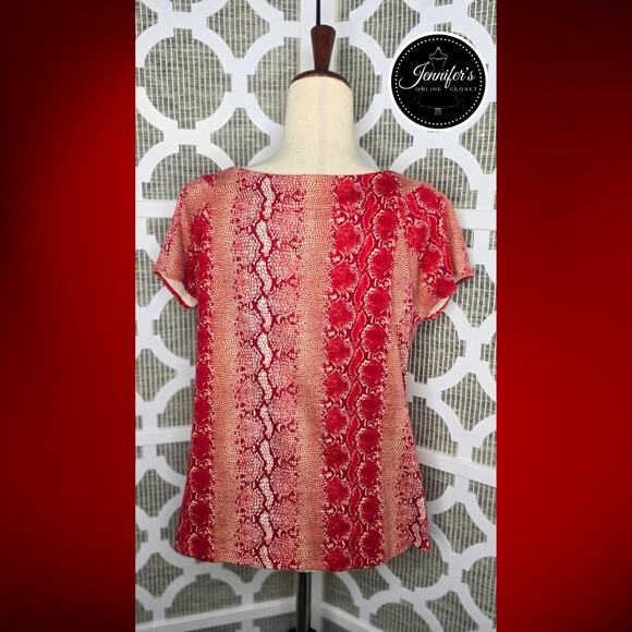 Rafaella Red Snakeskin Print Short Sleeve Knit Top Size Large - Picture 6 of 9